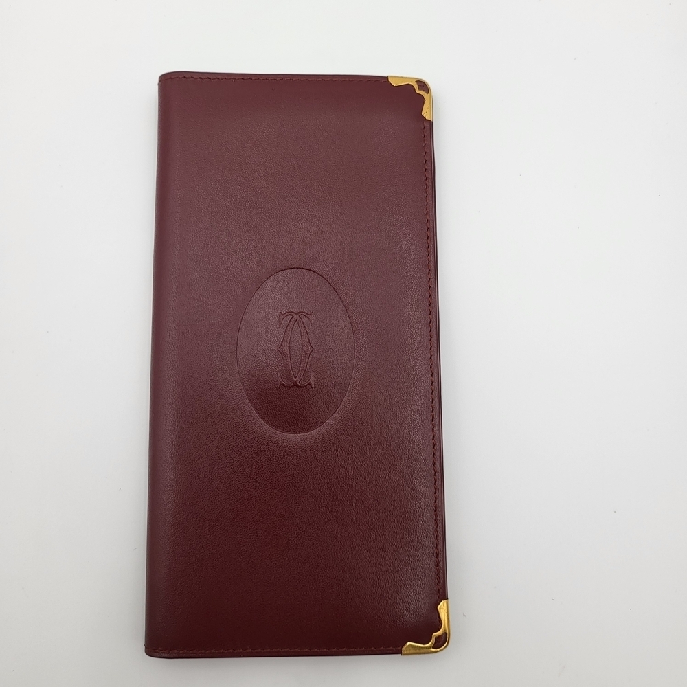 CARTIER Mastline Bordeaux Leather Bill Holder Long Bifold Wallet, Authentic